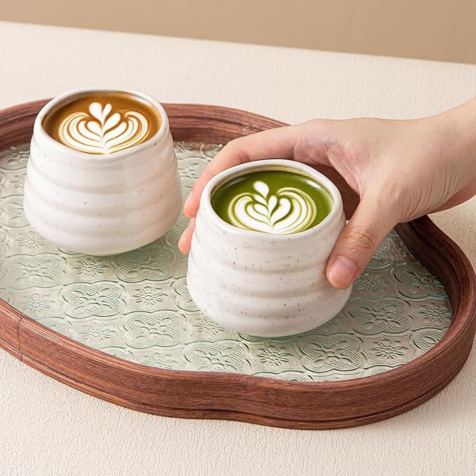 4pcs Japanese Tea Cup Set – 160ml 5.4OZ Ceramic Matcha Cup, Small Handless Espresso Cups, Cute Coffee Mugs for Valentine (Speckle)