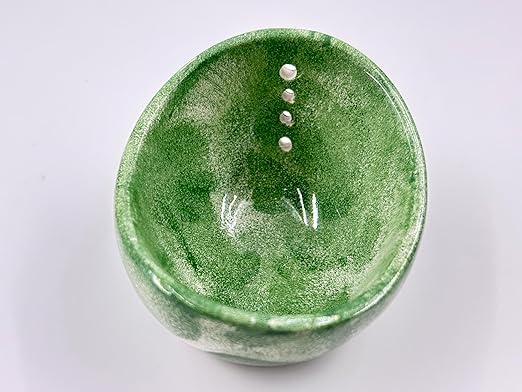 Ceramic Herb Stripper Bowl with Multi-Size Holes, Handmade Kitchen Tool, White (Green)