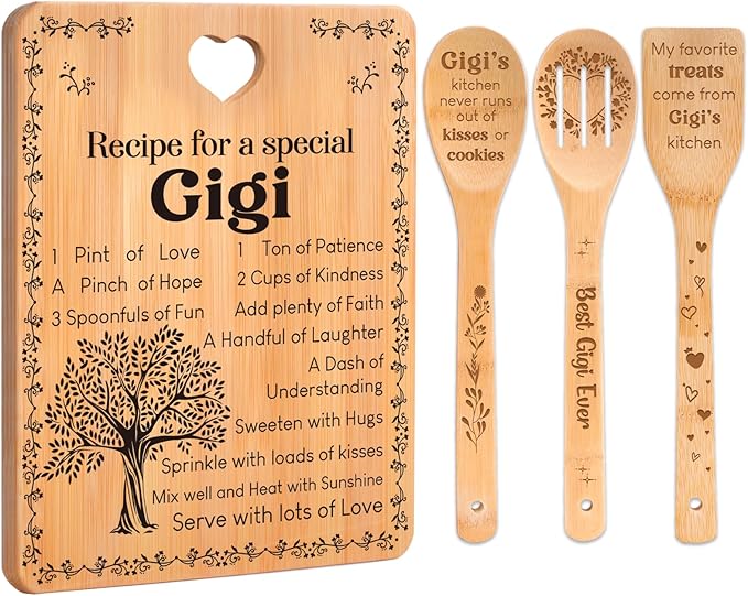 Gigi Gifts - "Recipe for a Special Gigi" Gigi Gifts for Grandma Cutting Board Set, Bamboo-Made Engraved Utensil Set Gifts for Gigi Cutting Board, Best Gigi Ever Gifts.