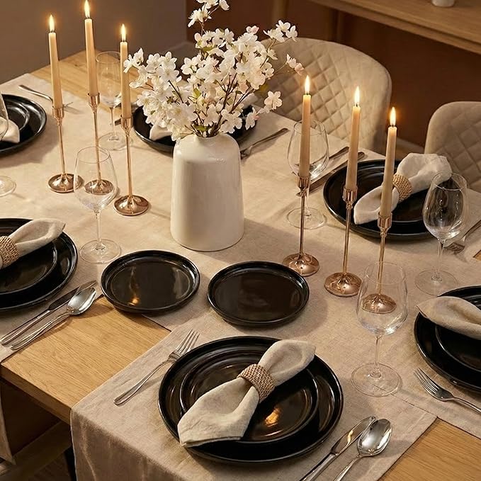 Ceramic Appetizer Plates Set of 6,Small Mini Dessert Plates 6 Inch,Black Round Salad Plate,Porcelain Cake Plates for Waffle,Pie,Saucers,Snack,Cat Dishes,Microwave & Dishwasher Safe
