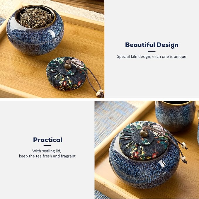 DUJUST Japanese Tea Canister, Kiln Altered Glaze Ceramic Tea Container with a Sealing Lid, Storage Jar for Loose Tea, Unique Tea Gift for Adults/Tea Lovers/Women/Men, Blue