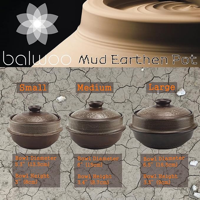 Korean Pot Mud Earthenware Ttukbaegi, Natural Mud Glaze Ceramic Clay Cooking Pot Casserole, Heat Resistant Ceramic Earthen Pot, Zero-Crack Stone Bowl Stockpot Soup Cookware, Pottery Bowl