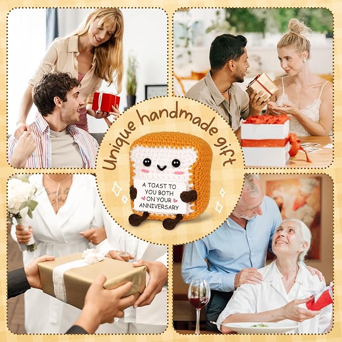 Best Anniversary Romantic Gifts for Men Women,to My Love Handmade Crochet Toast Present with Anniversary Card, Cute Present for Boyfriend Girlfriend Decorations
