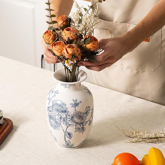 Blue and White Vase for Home Decor, Ceramic Chinoiserie Vase Decor, Porcelain Vases, Flowers and Branches
