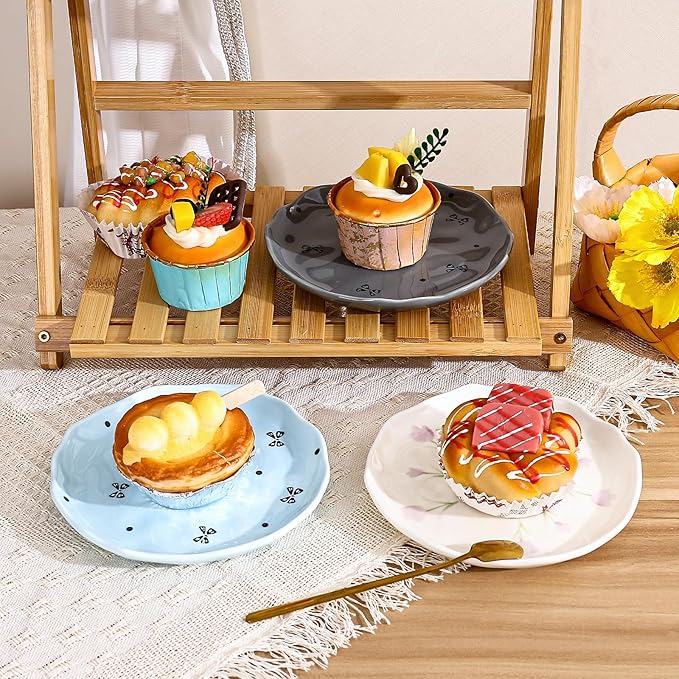 Koythin Ceramic Dessert Plates, Cute Fruits Dinner Plate, Creative Plates Design, Printed Flowers Dinnerware for Office and Home, Kitchen Plates for Desserts (Purple Tulip)
