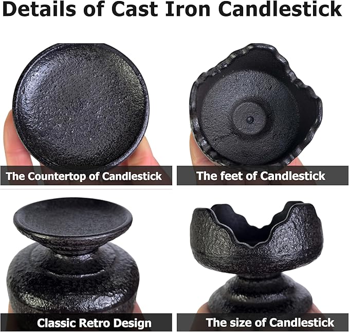 Japanese Style Cast Iron Candle Holder, Small Handmade Vintage Candlestick Holders, Rustic Pillar Candle Holder, Farmhouse Candle Stand for Fireplace Shelf Home Decor (2.24" Tall Pattern)