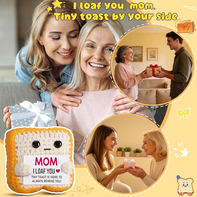 Mothers Day Pun Gift for Mom from Daughter Son- Handmade Cute Loaf Crochet Toast - I Love You Funny Presents for Moms Bonus Mamas Mother-in-Law Birthday, Valentine's Christmas Stocking Stuffers