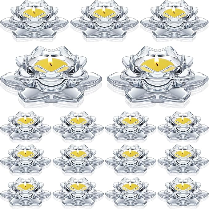meekoo 18 Pcs Crystal Glass Lotus Candle Holders Lotus Crystal Tealight Candle Holders for Christmas Home Decor Wedding Party
