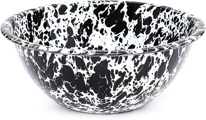 Crow Canyon Home Enamelware Serving Bowl, 1.5 quart, Black/White Splatter (Single)