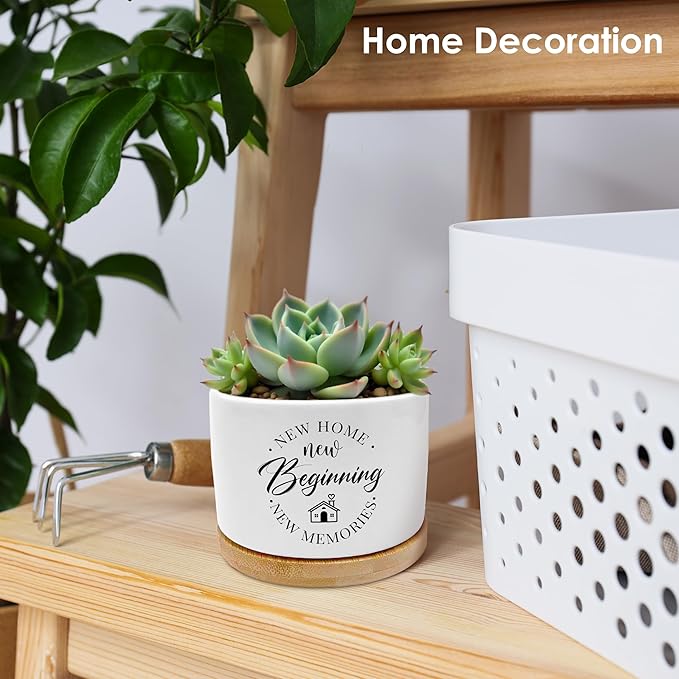 Housewarming Gifts Plant Pots, New Home House Homeowner Gifts Succulent Planters, House Warming Gift New Home Ceramic Plant Flower Pots for Home Office Desk Table Shelf(No Plants)