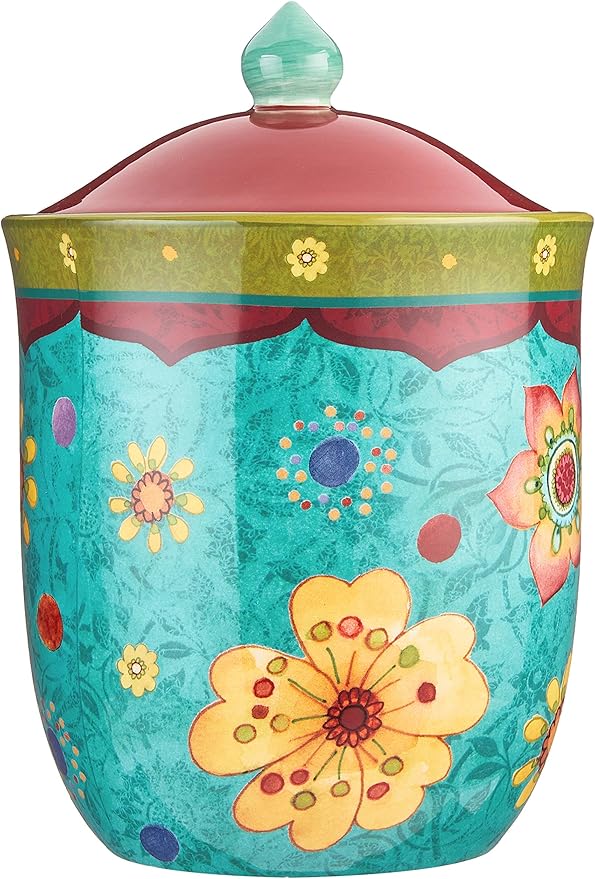Tunisian Sunset 3-Piece Ceramic Canister Set – Colorful Floral Kitchen Storage Jars with Lids, Includes 104 oz., 72 oz., and 54 oz. Sizes for Flour, Sugar, Coffee & Dry Goods