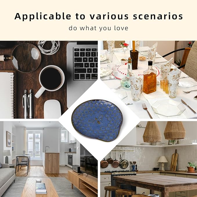GDCZ Ceramic Dessert Plates, 5.2 Inch Mini Dinner Plates, Dinner Dishes for Cake, Waffle, Snacks Side, Microwave, Oven and Dishwasher Safe, Set of 2 (Blue)
