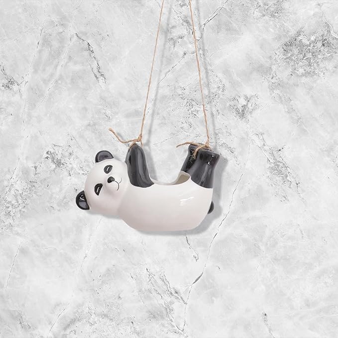 Ceramic Panda Animal Planter Pot Hanging Flowerpot for Indoor Succulents Bonsai Container Home Office Garden Decoration