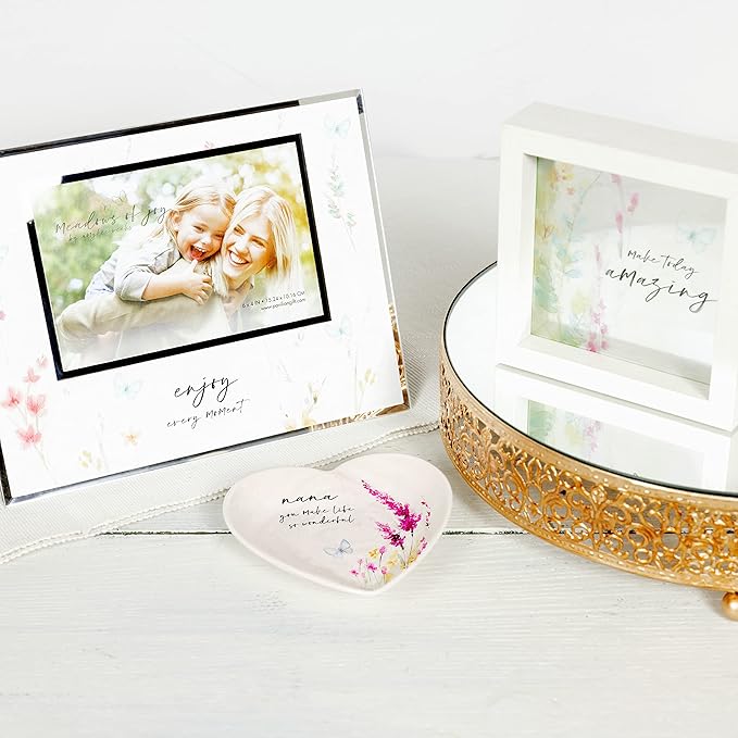 Pavilion Gift Company - Nana - Ceramic Heart-Shaped Keepsake Dish, Watercolor Floral Design, Nana Gifts, Unique Gifts for Nana, Trinket Dish, Jewelry Dish, 1 Count, 4.5IN