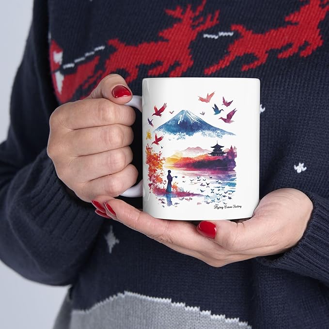 Origami Crane Mug, Japanese Kawaii Kimono Cup, Asian Culture Tea Coffee Gift, Popular Japan Ceramic Tumbler, Japanese