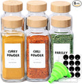 ComSaf 8 oz 6Pcs Glass Spice Jars with Label, Empty Spice Containers with Bamboo Lids, Square Seasoning Containers Trial and Supplement Set, Small Seasoning Bottles for Salt, Herbs, Sugar, Pepper