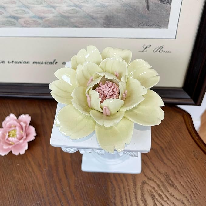 CEUYGT Handmade Ceramic Wall Flower Decor - Peony Home Wall Art, Perfect for Living Room, Bedroom, or Office Decoration (Yellow 01, Small)