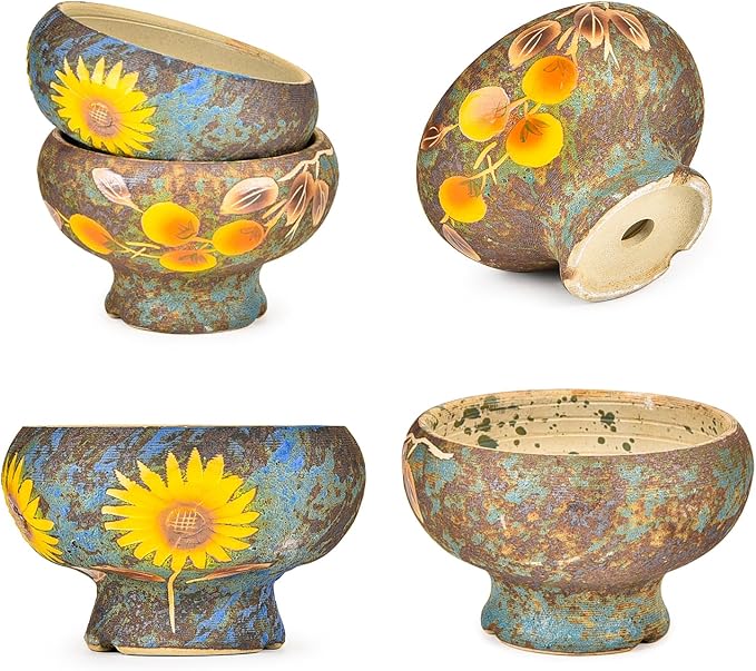 Sungmor Small Succulent Planters Set of 2, Beautiful Hand Crafted Ceramic Plant Pots Cute Cactus Pot, 6.5 Inch Flower Pots for Indoor Plants with Drainage, Desktop Windowsill Home Office Decor Pots