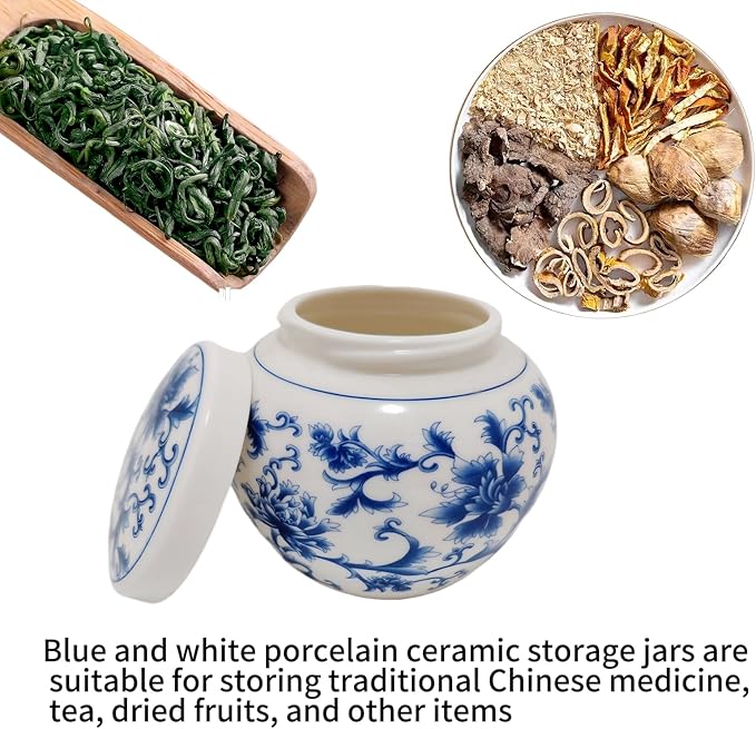 WF Chinese Ceramic Ceramic Ginger Jar Blue and White Porcelain Canister storage Containers With Lids Ashes Container Home Decoration 500 ML