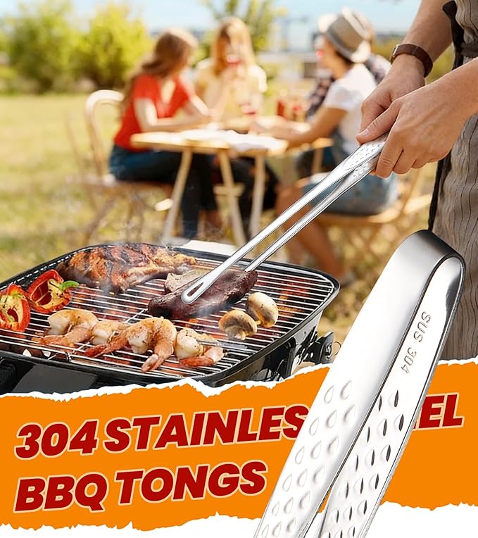 Ugotit 6 Pack Cooking Tongs 11 Inch, Korean BBQ Tongs Stainless Steel Kitchen Tweezers, Japanese Yakiniku Grill Tongs for BBQ, Frying, Salad, Hot Pot