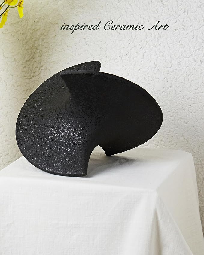 UPWOIGH Black Ceramic Inspired Decor, 5.12x7.28x5.12 in Handmade Premium Personalized Ceramic Balancing Sculpture for Living Room,Table Décor,1Pack
