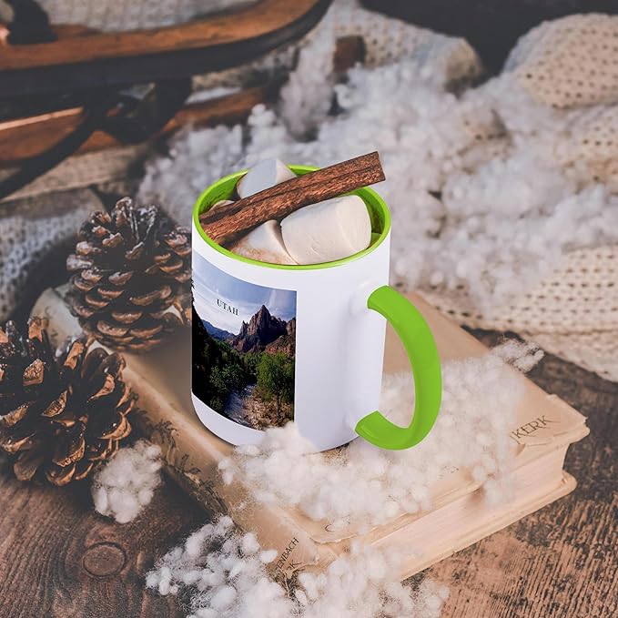 3dRose Utahs Zion National Park 15oz Two-Tone Green Mug