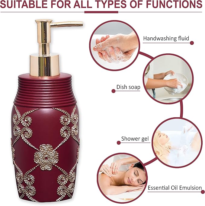 Zahari Home Elegant Rose Stylish Soap Dispenser Set - Modern Print Design for Kitchen and Bathroom - Lotion Pump, Dish Soap, Hand Sanitizer, Hand Soap - Cute and Practical