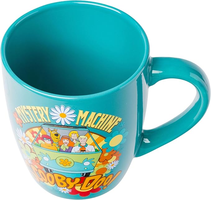 Silver Buffalo Scooby Doo Group Mystery Machine Flowers Jumbo Curved Ceramic Mug, 25 Ounces