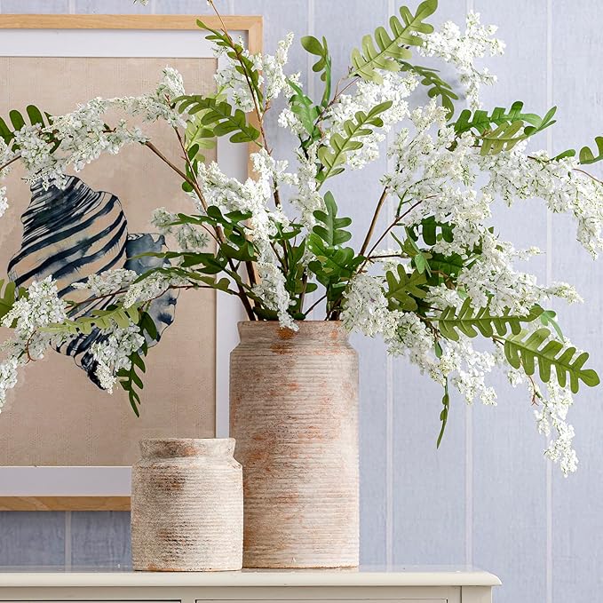 Ceramic Flower Vase 7.5 inch Farmhouse Rustic Vase for Home Decor Handcrafted Pottery Terracotta Vases for Dining Table Decor Fireplace Living Room Bathroom Wedding Centerpiece (L-Terracotta)