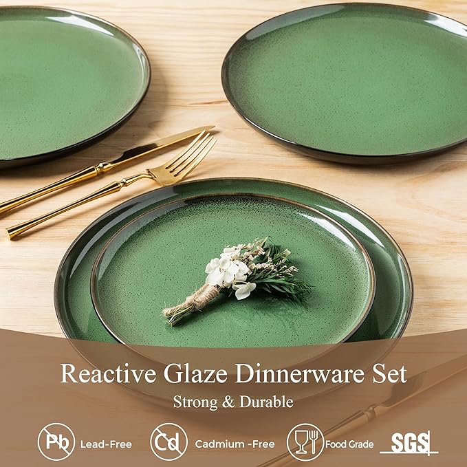 LERATIO Ceramic Dinnerware Sets for 4,Porcelain Plates and Bowls Sets,Handmade Reactive Glaze Dishes Set,Oven&Dishwasher & Microwave Safe,Service for 4