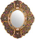 NOVICA Artisan Handcrafted Reverse Painted Glass Wall Mirror Andean Metallic Blue Glasswood Peru Decor Mirrors Floral [13.75in W x 15.25in H] ' Garden Gold'