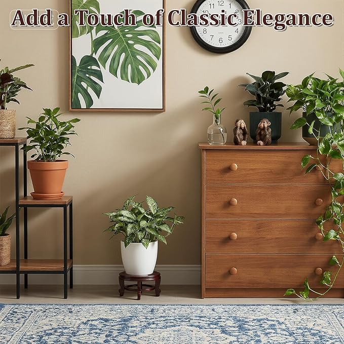 10 Inch Wooden Plant Stand Indoor Chinese Vase Fishbowl Display Stands Round Asian Style Wood Tall Planter Display for Home Indoor Plants Outdoor Decoration