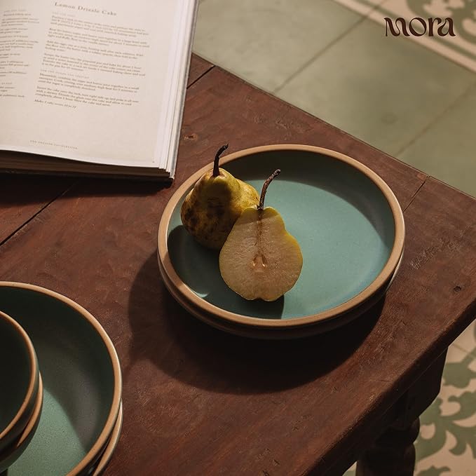 MORA Small Plates Set of 4, 6.5 inch Ceramic Pottery Dessert Plates - Microwave, Oven and Dishwasher Safe - Iris