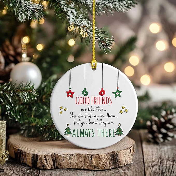 NGHYANA Ceramic Christmas Ornament 3.2 Inch Good Friends Quote Holiday Decoration