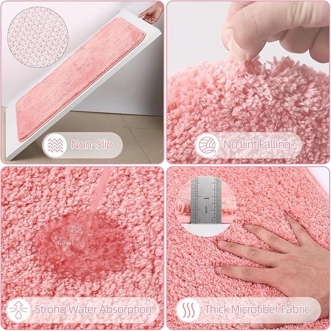 Bathroom Set - Pink Bathroom Accessories Set, Bathroom Sets with Shower Curtain and Rugs, 25PC Shower Curtain Set with Hooks, Soap Dispenser, Soap Dish, Toilet Brush Holder and Trash Can