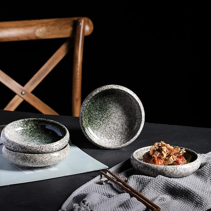 Uaral Salad Plate Appetizer Plate Stoneware Serving Dishes,Japanese Dish Set of 4,5.5 inch 14 oz (Emerald Green)