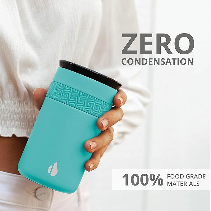 Elemental Personalized Artisan Insulated Tumbler, Triple Wall Coffee Travel Tumbler, Reusable Stainless Steel Coffee Tumbler with Ceramic Lid, Thermal Coffee Cup for Hot & Cold, 12oz - Robin's Egg