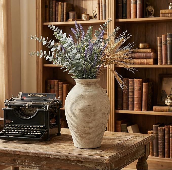 Ceramic Flower Vase Home Decor - 9 Inch Vintage Ceramic Vase Large Vases for Decor Living Room Large Ceramic Vase for Dining Room Bathroom Indoor and Outdoor Decoration
