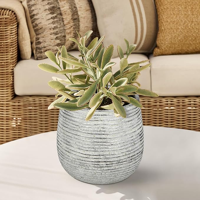 DILATATA Ceramic Pots with Drainage Hole 6.7 Inch Flower Plant Pot Indoor Round Planter Pot for Succulents, Cacti, Cactus, Snake Plants Home Decor - Silver