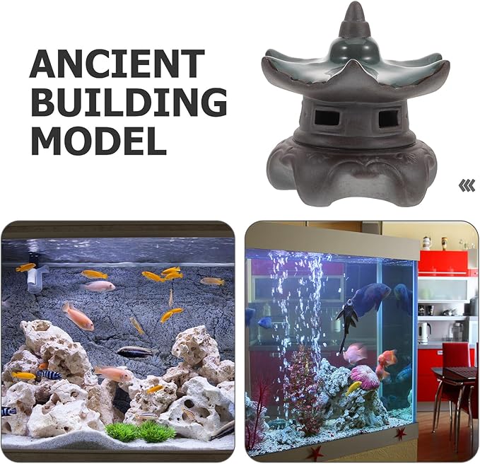 Homoyoyo Ceramic Pavilion Ornament Miniature for Aquarium Décor, Small Bonsai Pavilion Statue for Fish Tank Landscaping, Asian Garden Simulation Sculpture,