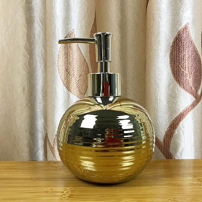 123Arts Ceramic Golden Soap Dispenser Soap Bottle Lotion Bottle with Pump