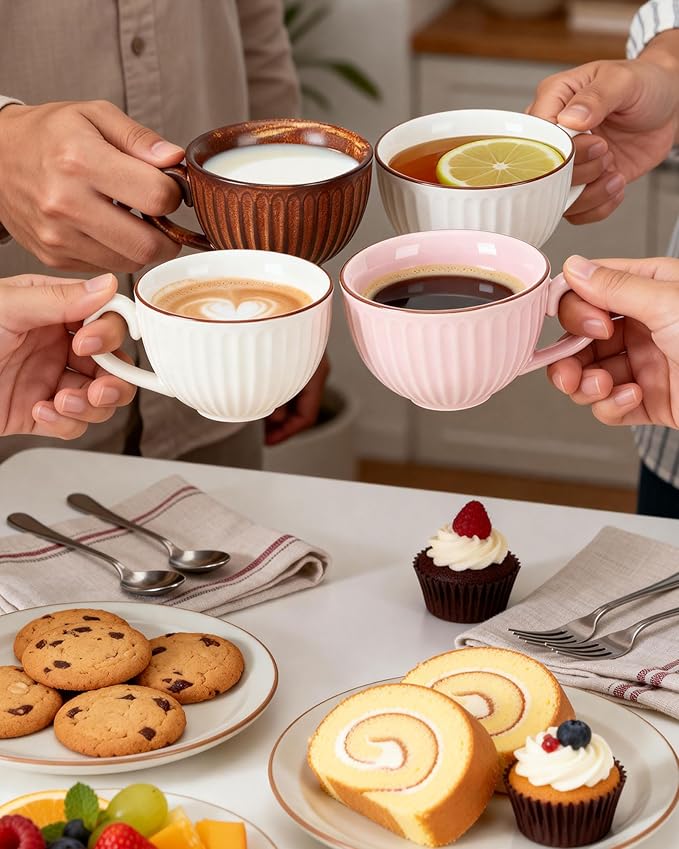 11.5oz Ceramic Cappuccino Cup and Saucer Set,Large Coffee Cup with Saucer for Latte Art,Professional BaristaPorcelain Mug for Home,Cafe,Office,Microwave & Dishwasher Safe,Gift for Coffee Lovers
