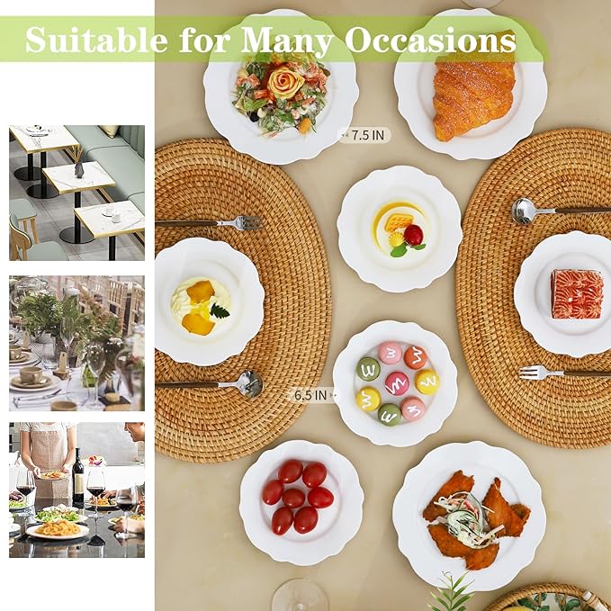 TAMAYKIM 6 Inch Porcelain Dessert Plates, Set of 18, White Lotus Shape Stackable Appetizer Plates, Scratch Resistant Small Plates for Restaurant & Home, Microwave, Oven & Dishwasher Safe