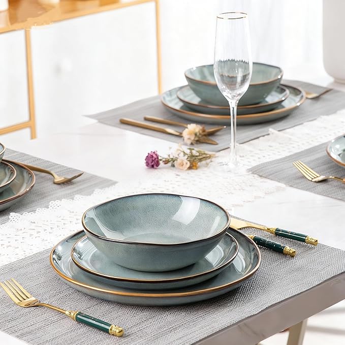 AmorArc Ceramic Dinnerware Sets,Handmade Reactive Glaze Stoneware Plates and Bowls Sets,Highly Scratch Resistant | Dishwasher & Microwave Safe Dishes Set,Service for 4 (12pc)