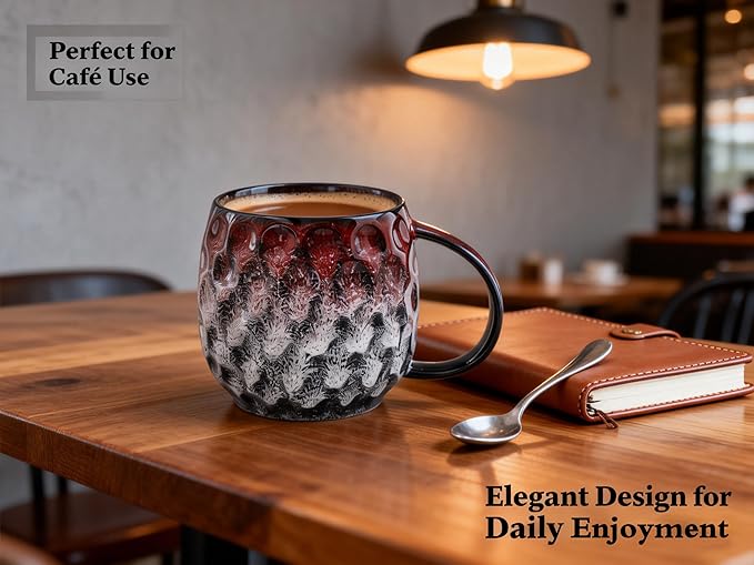 20oz Large handle Ceramic Coffee Mug, Handmade Glaze Color Changing Mug with Easy-Grip Handle, Unique Handcrafted Tea Cup for Home, Office, Gift Giving (red)