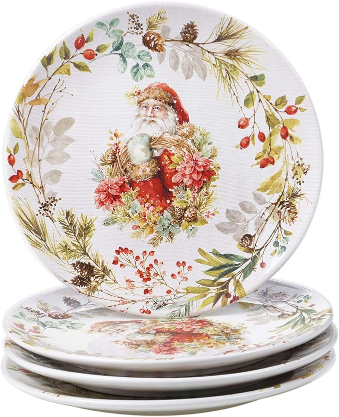 Christmas Story 16pc Dinnerware Set – Service for 4 with Santa Plates, Bowls & Mugs – Vintage Holiday Ceramic Set Featuring Festive Art, Red Accents & Seasonal Charm