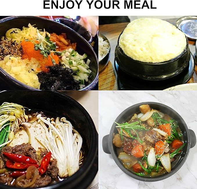 Korean Stone Bowl Set, Authentic Ttukbaegi Korean Earthenware Pot, Twice-Fired Natural Korean Clay Pot for Cooking, Microwave & Dishwasher-Safe