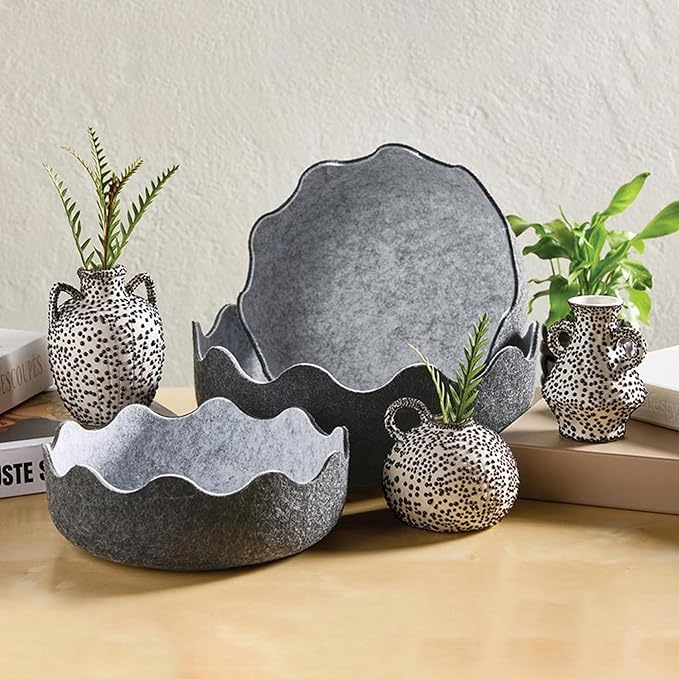 47th & Main Small Ceramic Dotted Sculptural Vase, 4.5" Diameter x 4.5" Tall, White/Black