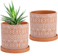 Frcctre 2 Pack Terracotta Pots for Plants, 5 Inch Succulent Planter Pot with Drainage Hole and Saucer, Clay Pottery Pots for Indoor Plants, Cactus, Succulent, Herbs