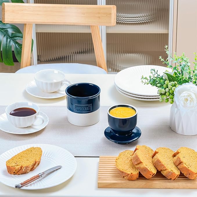 NUTRIUPS Ceramic Butter Crock, Butter Dish with Lid for Countertop with Water Line, French Retro Butter Crock for Spreadable Butter (Ink-Mood White)